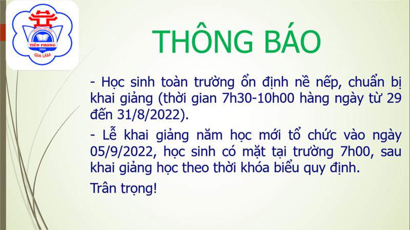 Thông báo: Lịch tập trung và chuẩn bị cho năm học mới 2022-2023